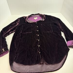 Maeve Anthropologie Shirt Womens 14 Burgundy Karina Velvet Button Up Holdiay
